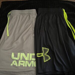Under Armour Men's Gray Shorts with Neon Yellow Accents